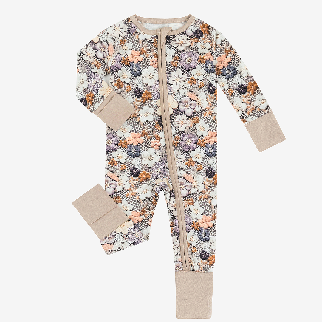 Combinaison à manches longues pour bébé en fibre de bambou MIOZING avec motif floral brodé artificiel