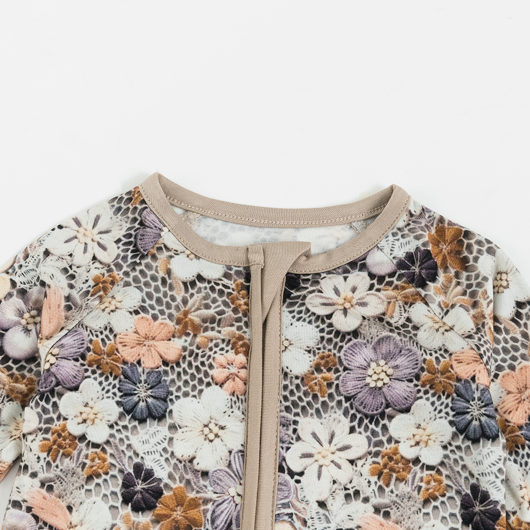 Combinaison à manches longues pour bébé en fibre de bambou MIOZING avec motif floral brodé artificiel