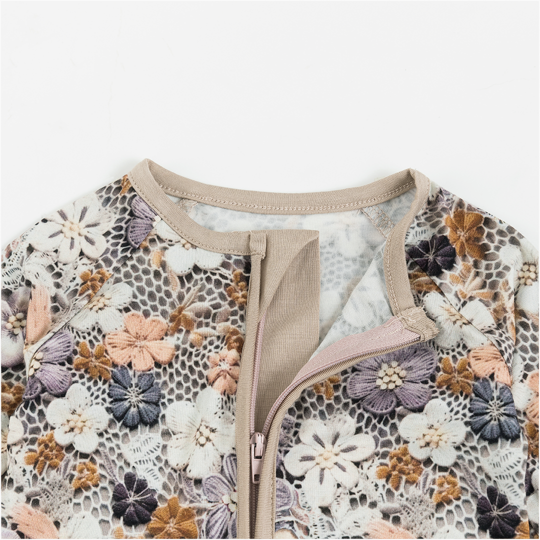 Combinaison à manches longues pour bébé en fibre de bambou MIOZING avec motif floral brodé artificiel