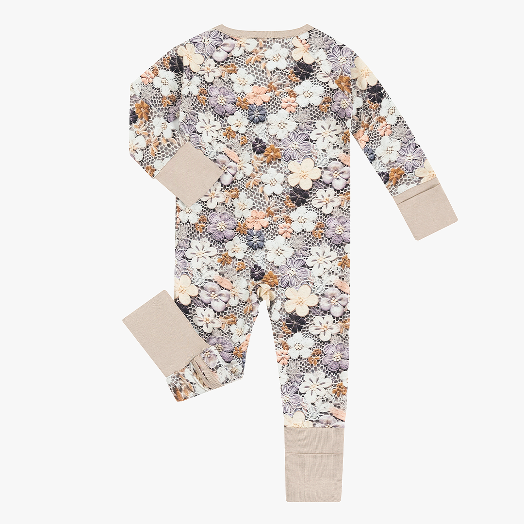 Combinaison à manches longues pour bébé en fibre de bambou MIOZING avec motif floral brodé artificiel