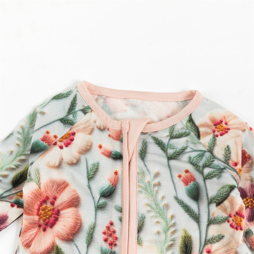 Imitation 3D Flowers Bamboo Baby Zippy Pajama