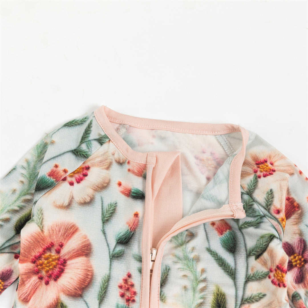 Imitation 3D Flowers Bamboo Baby Zippy Pajama