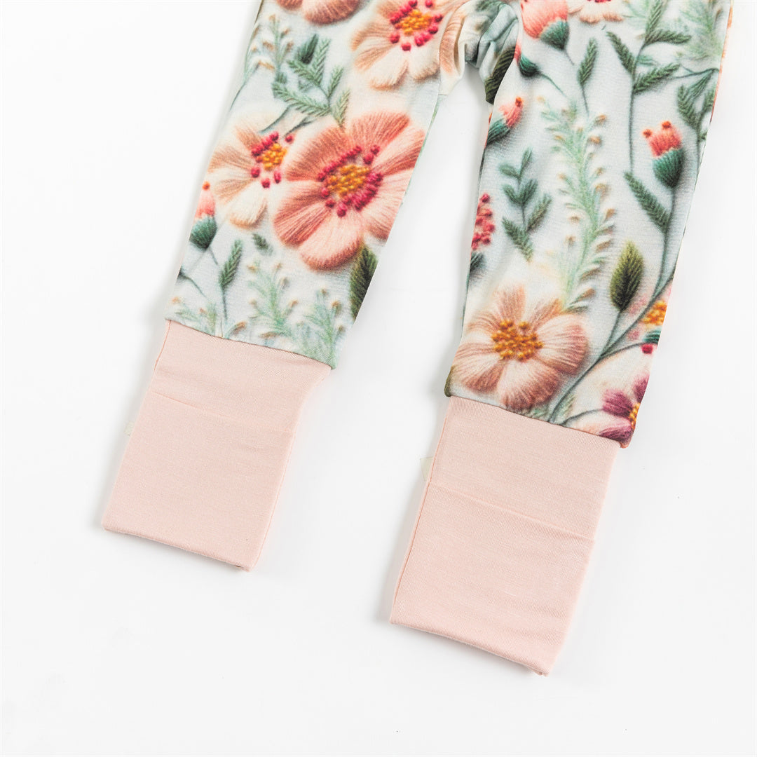 Imitation 3D Flowers Bamboo Baby Zippy Pajama