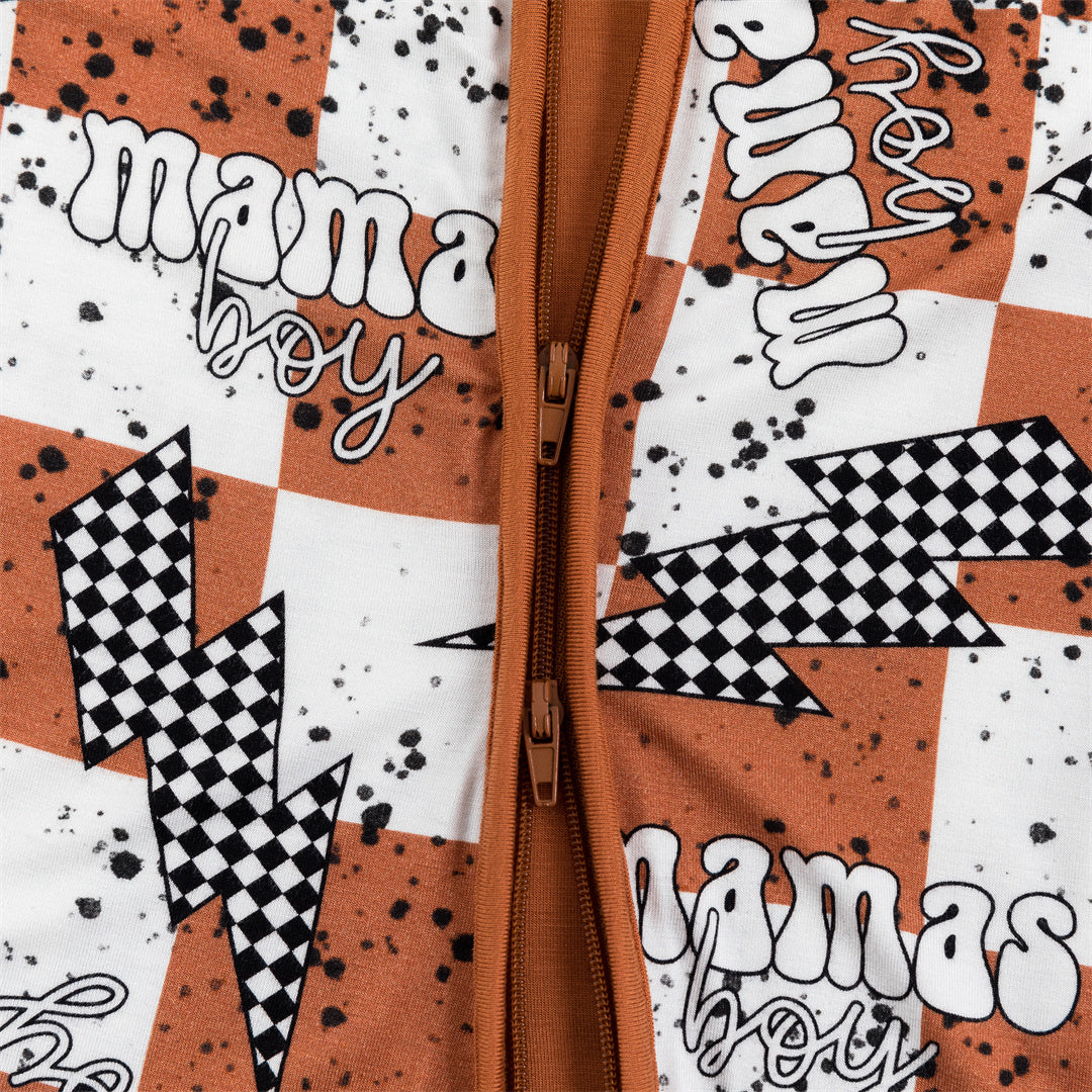 Pyjama zippé en bambou à carreaux et éclairs pour bébé