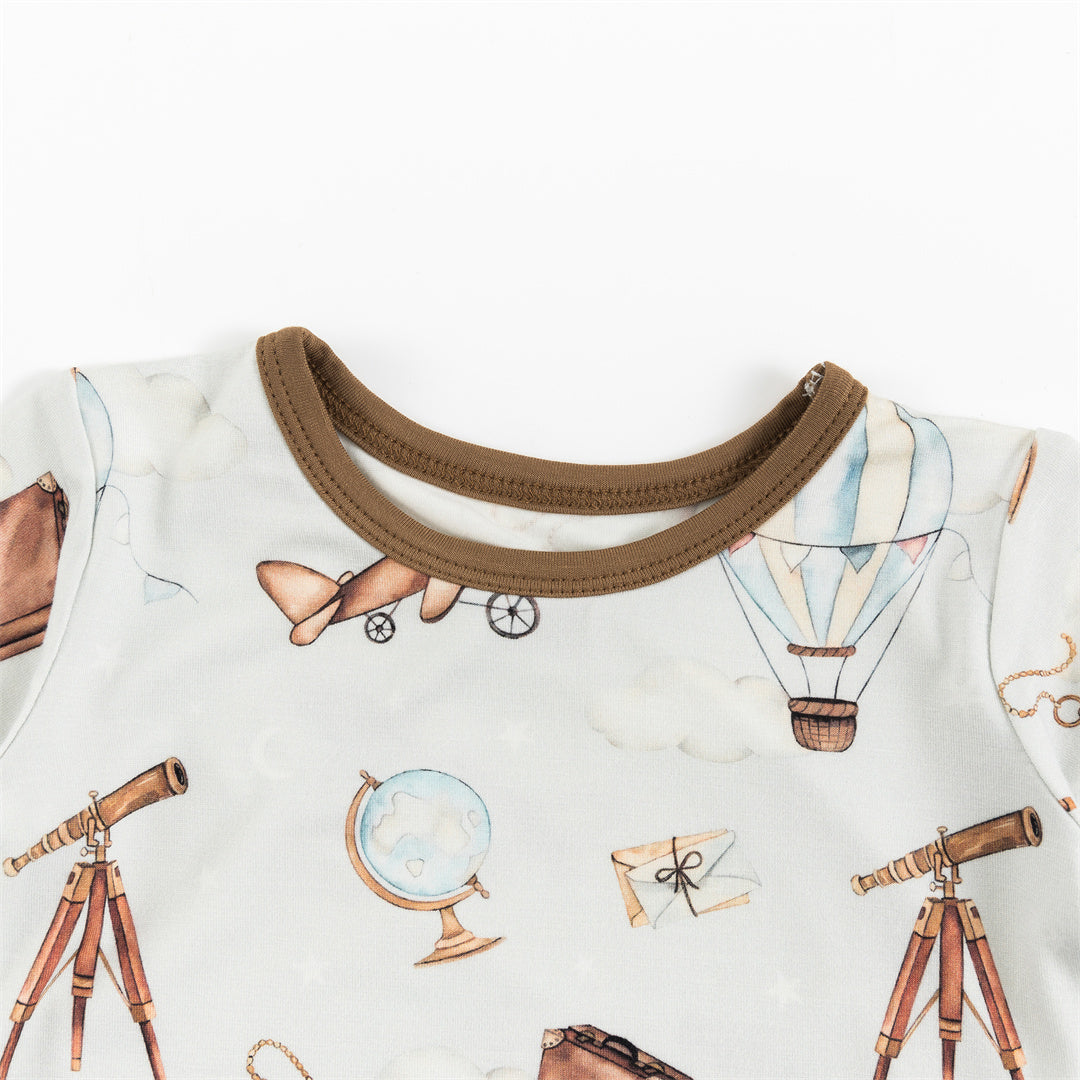 Vintage Airplane Telescope Short Sleeve Toddler Pajamas Set