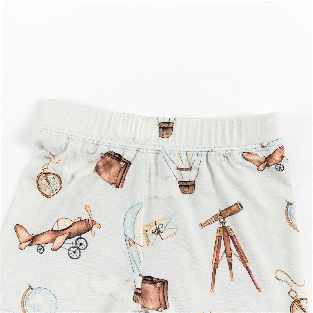 Vintage Airplane Telescope Short Sleeve Toddler Pajamas Set