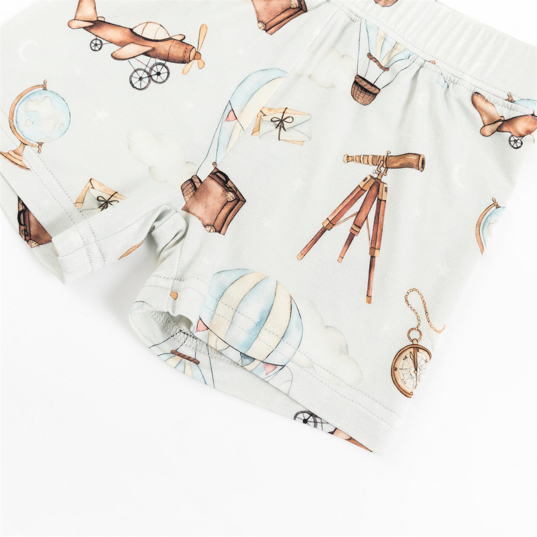 Vintage Airplane Telescope Short Sleeve Toddler Pajamas Set