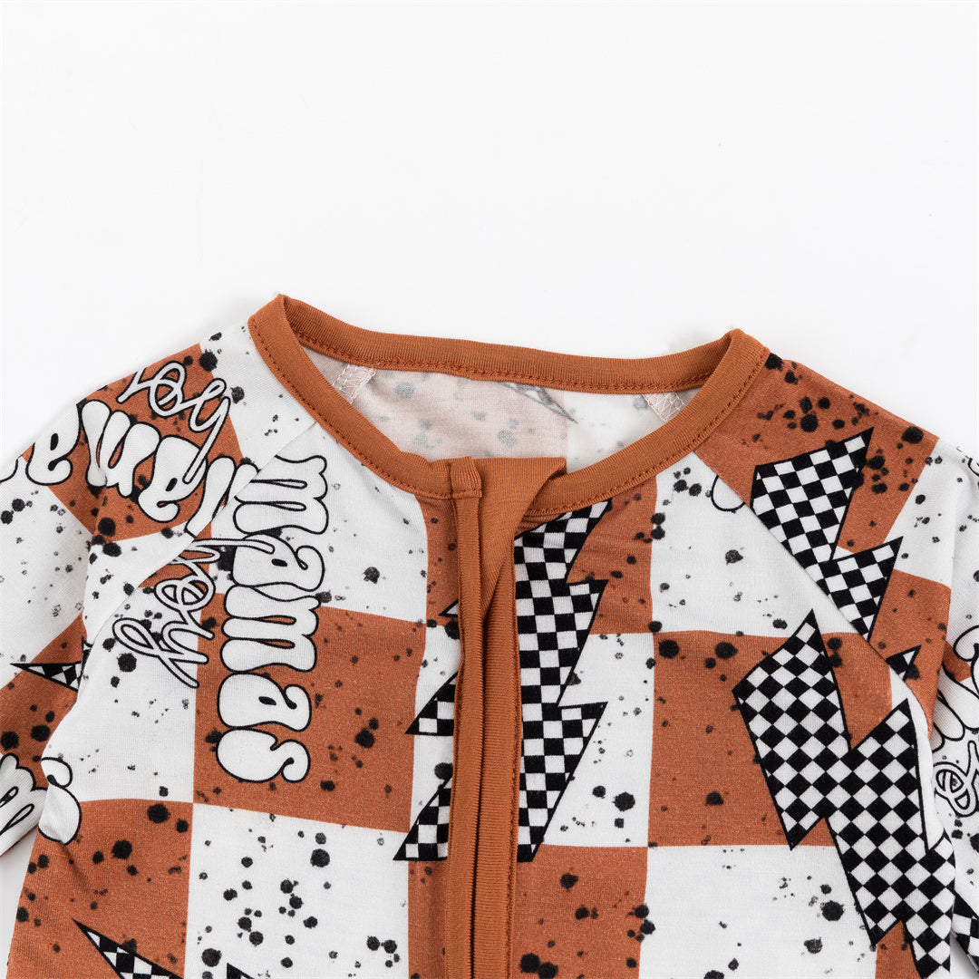 Pyjama zippé en bambou à carreaux et éclairs pour bébé