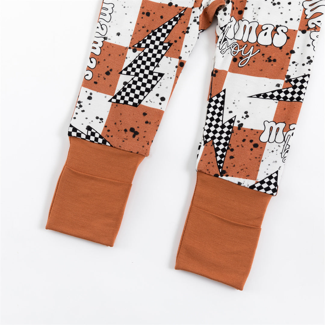 Checkered Lightning Bamboo Zipper Romper Pajamas