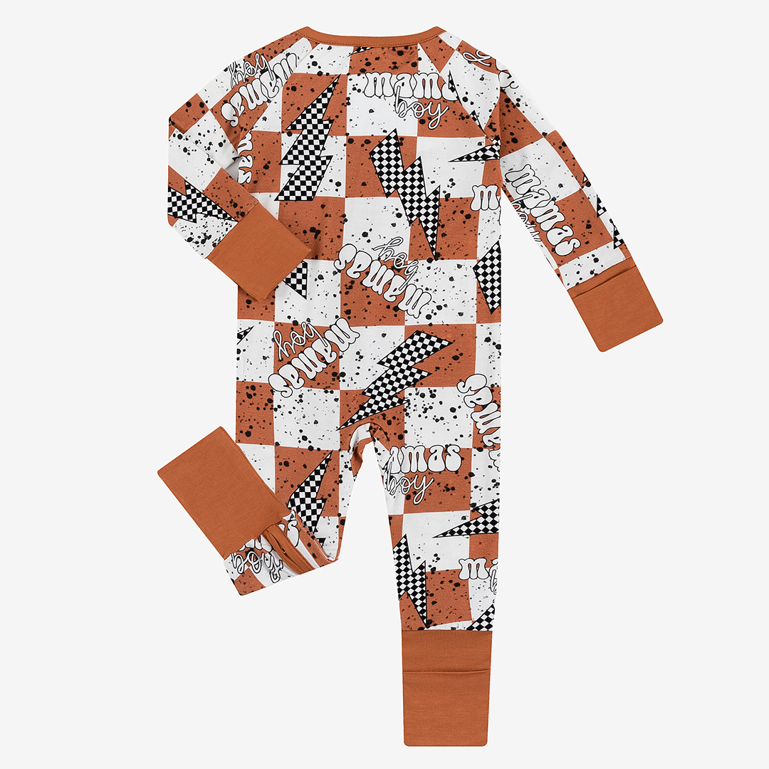 Pyjama zippé en bambou à carreaux et éclairs pour bébé