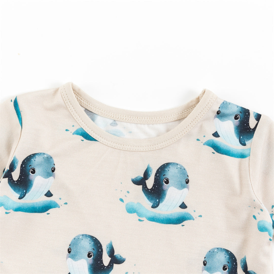 Whale Ocean Bamboo Kid Two-Piece Short Pajama Set