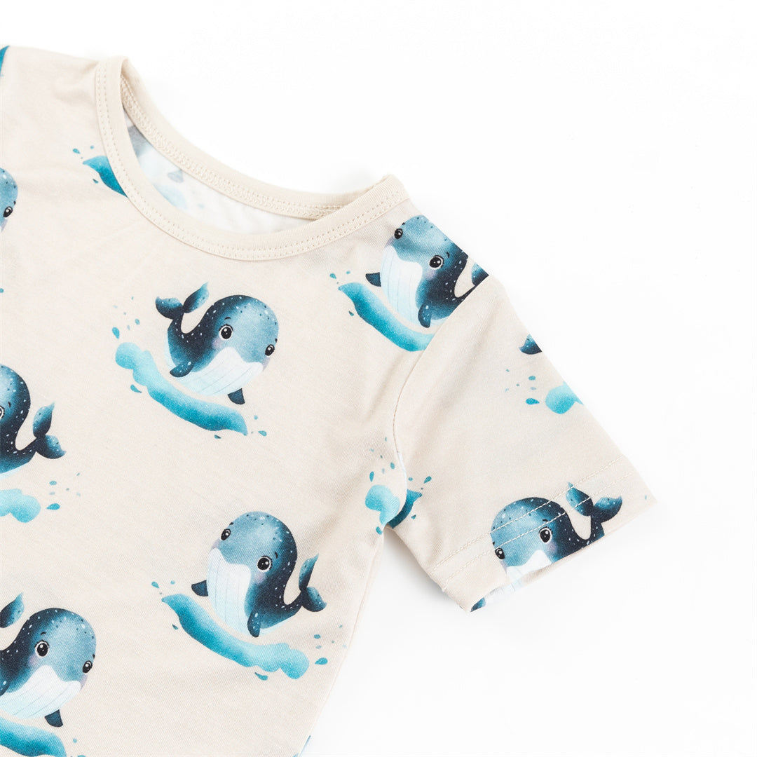 Whale Ocean Bamboo Kid Two-Piece Short Pajama Set