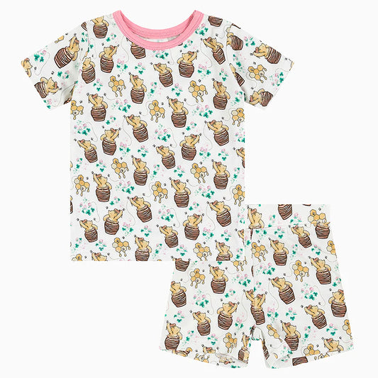 Bamboo Fiber Toddler Kids Cartoon Bear Honey Bath Pattern 2Pcs Set bamboo clothing design - baby apparel bamboo clothing with custom design - baby wear front view