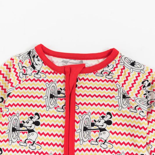 Cartoon Mouse Stripes Pattern Bamboo Zipper Pajamas bamboo clothing design - baby apparel bamboo clothing with custom design - baby wear front view