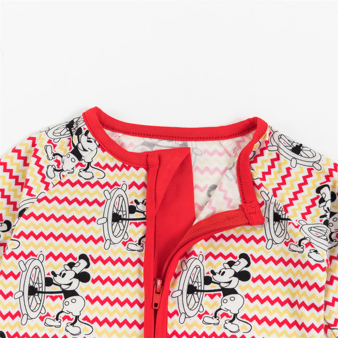 Cartoon Mouse Coxswain Red Printed Bamboo Zipper Romper