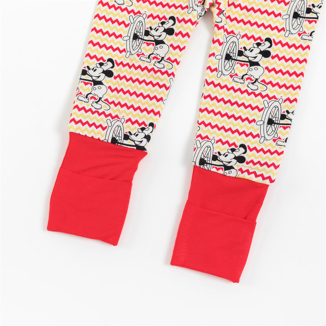 Cartoon Mouse Coxswain Red Printed Bamboo Zipper Romper