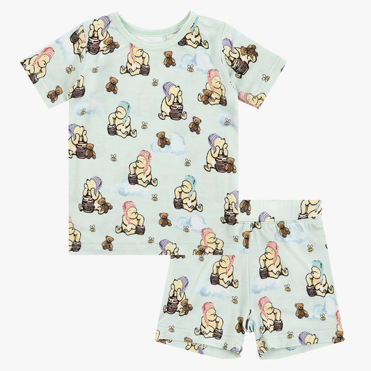 Cartoon Bear Print Kids Bamboo Short Pajama Set bamboo clothing design - baby apparel bamboo clothing with custom design - baby wear front view