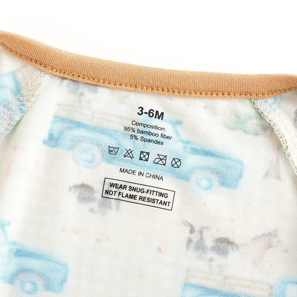 Blue Truck Animal Baby Bamboo Zipper Romper Pajamas