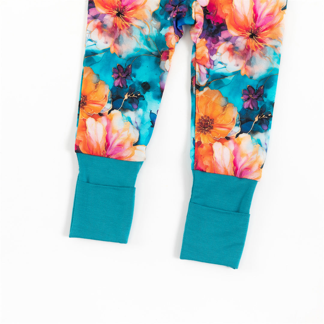 Ink Flowers Bamboo Zipper Romper Pajamas
