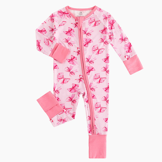 Polka dot bow pattern bamboo fabric baby romper girl sleepwear detail sweet
