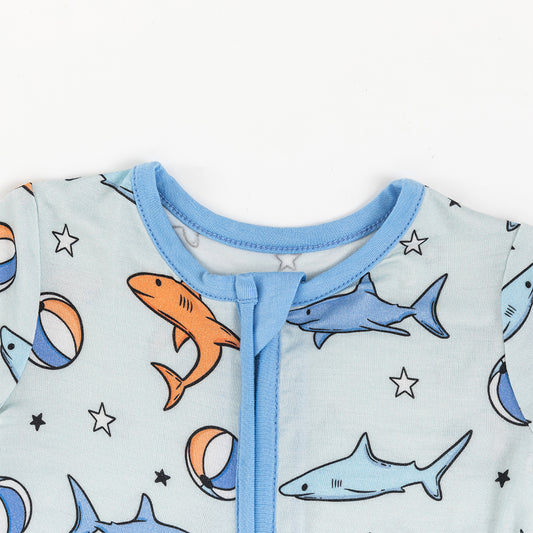 Blue Dolphin Short Bamboo Zippy Baby Romper bamboo clothing design - baby apparel bamboo clothing with custom design - baby wear front view