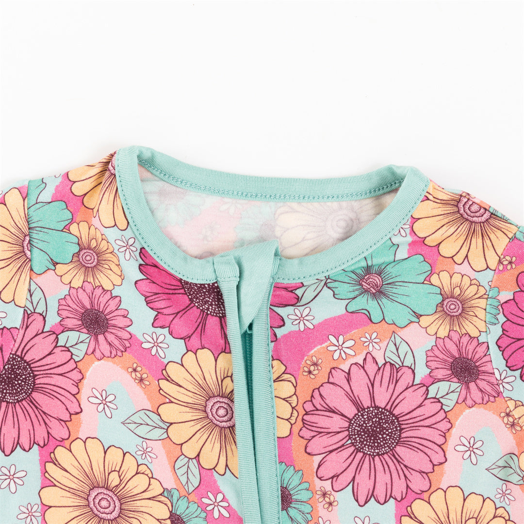 Pyjama court zippé en bambou coloré à fleurs pour bébé