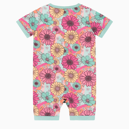 Flowers Colorful Bamboo Baby Short Zippy Pajama bamboo clothing design - baby apparel bamboo clothing with custom design - baby wear front view