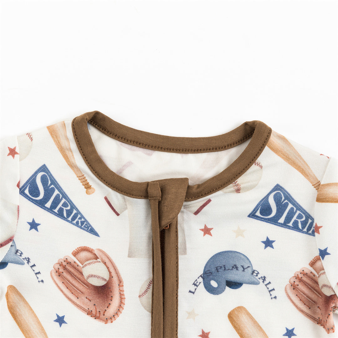 Pyjama court zippé en bambou pour bébé passionné de baseball