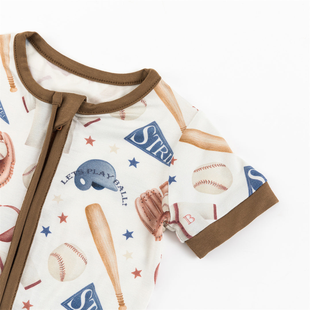 Pyjama court zippé en bambou pour bébé passionné de baseball