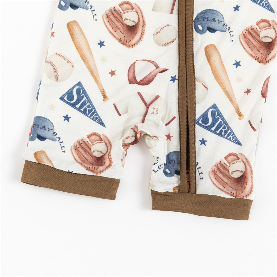 Pyjama court zippé en bambou pour bébé passionné de baseball