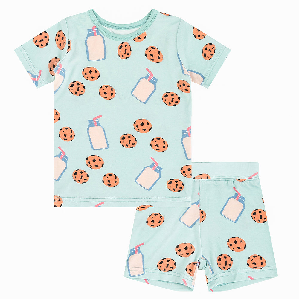 북유럽 드림 풀 그린 패턴 대나무 여름 파자마 반바지 세트