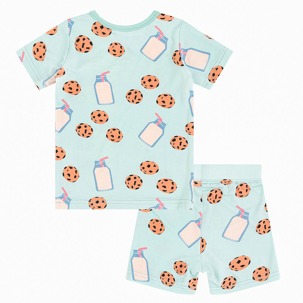 북유럽 드림 풀 그린 패턴 대나무 여름 파자마 반바지 세트