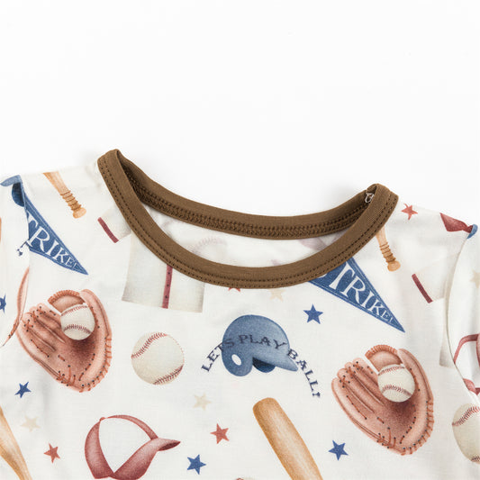 Baseball Enthusiast Bamboo Baby Short Two Pieces Pajama Sets bamboo clothing design - baby apparel bamboo clothing with custom design - baby wear front view