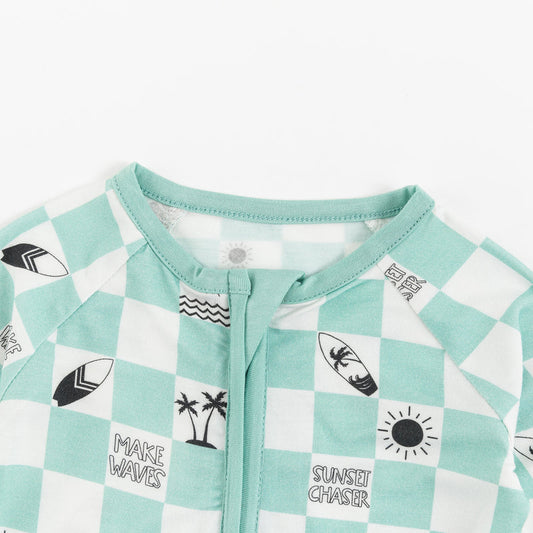 Surfing Palm Tree Checkerboard Pattern Bamboo Zipper bamboo clothing design - baby apparel bamboo clothing with custom design - baby wear front view
