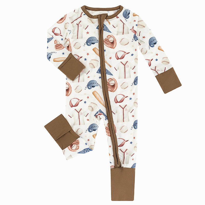 Pyjama zippé en bambou pour bébé, uniforme de baseball