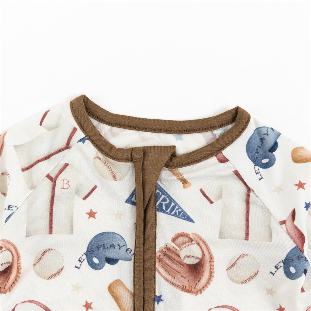Pyjama zippé en bambou pour bébé, uniforme de baseball