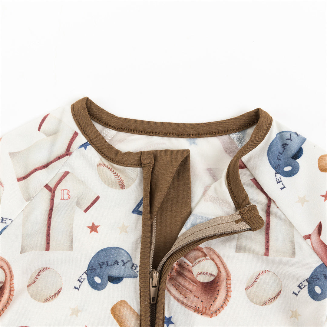 Pyjama zippé en bambou pour bébé, uniforme de baseball