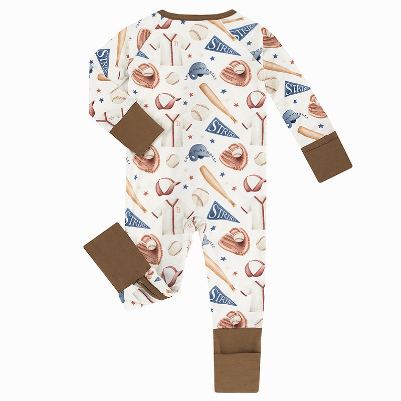 Pyjama zippé en bambou pour bébé, uniforme de baseball