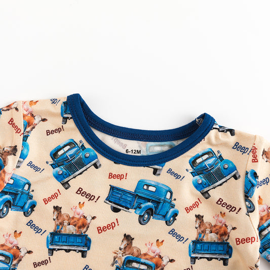 Animal Truck Blue Bamboo Shorts Kids Pajama Sets - MIOZING bamboo baby clothes