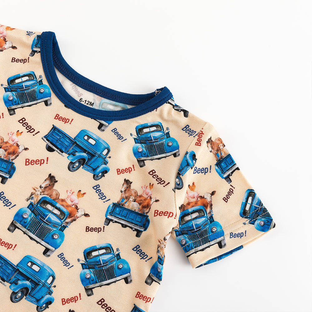 북유럽 드림 풀 그린 패턴 대나무 여름 파자마 반바지 세트