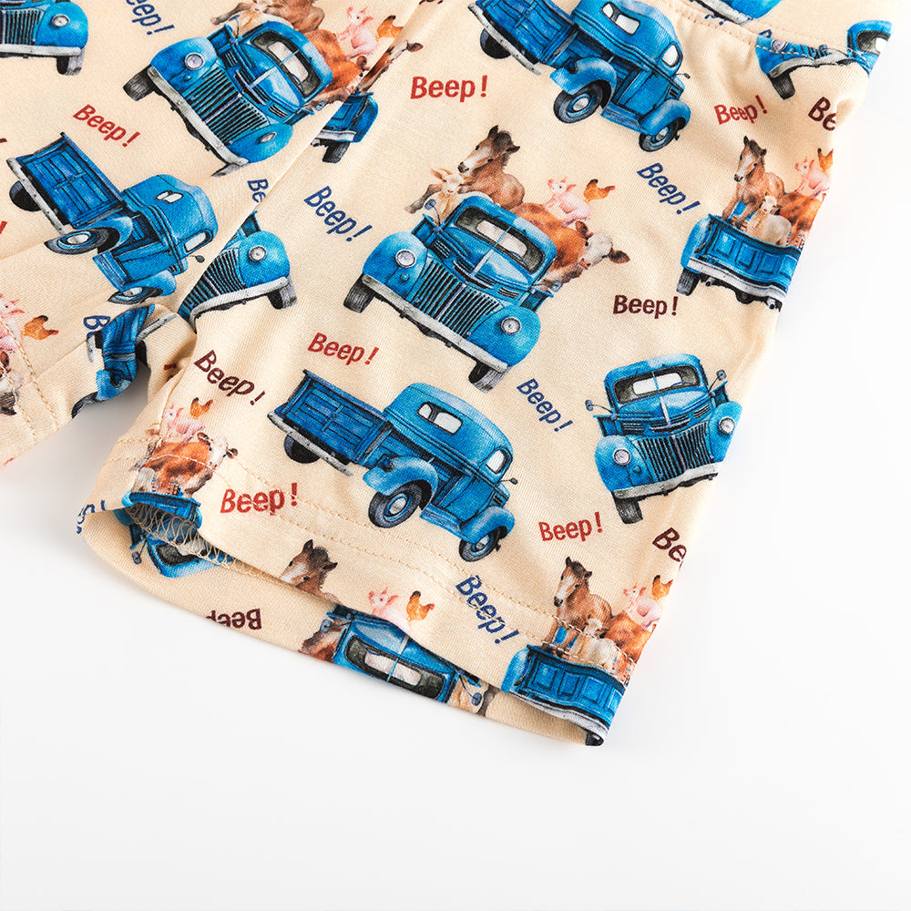 북유럽 드림 풀 그린 패턴 대나무 여름 파자마 반바지 세트