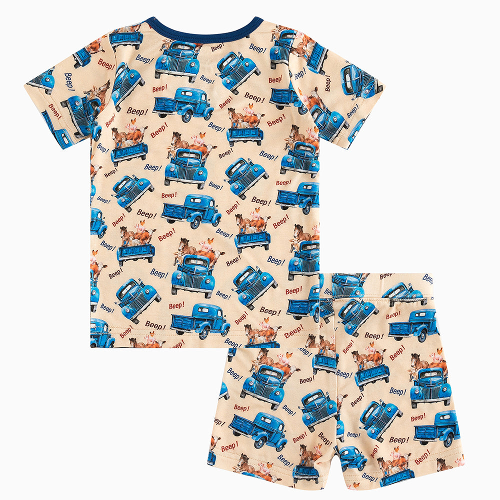 북유럽 드림 풀 그린 패턴 대나무 여름 파자마 반바지 세트