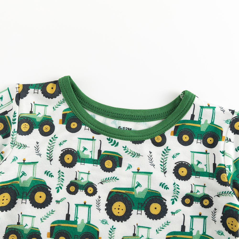 Truck Green Bamboo Shorts Kids Pajama Sets