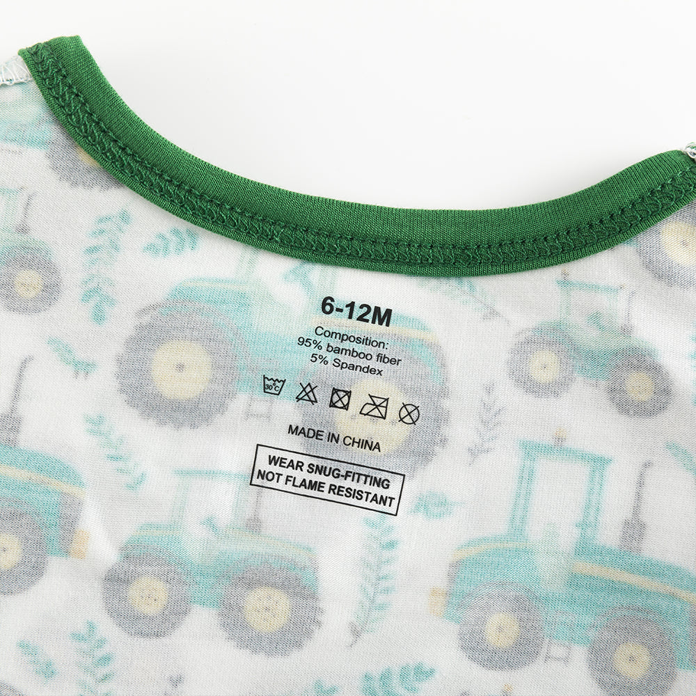 Truck Green Bamboo Shorts Kids Pajama Sets