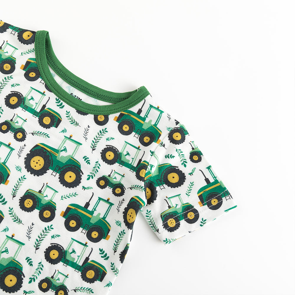 Truck Green Bamboo Shorts Kids Pajama Sets