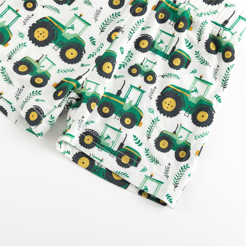 Truck Green Bamboo Shorts Kids Pajama Sets
