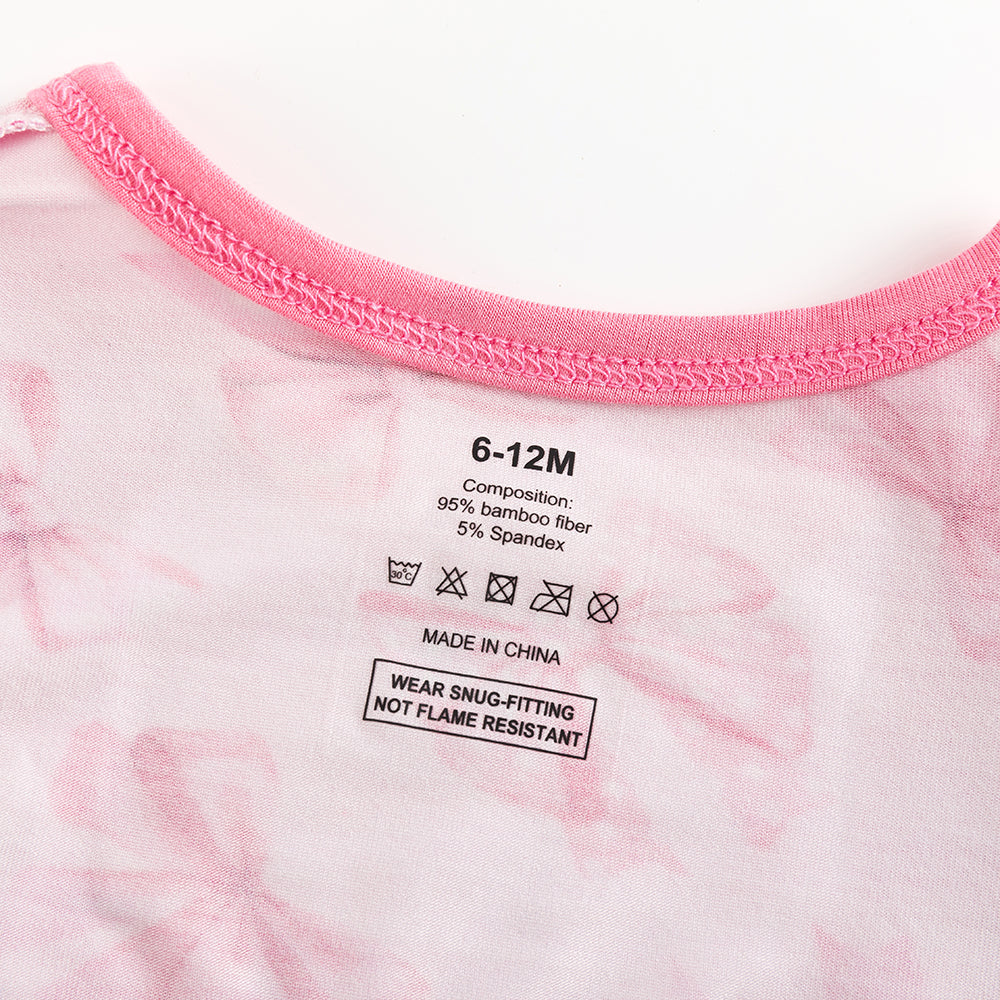 Light Pink Bow Bamboo Shorts Kids Pajama Sets