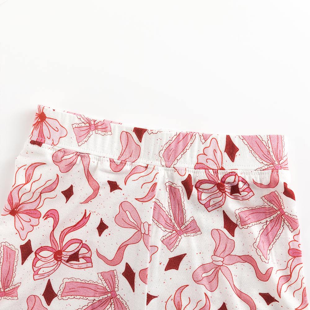 Light Pink Bow Bamboo Shorts Kids Pajama Sets