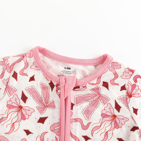 Light Pink Bow Bamboo Short Bamboo Zippy Baby Romper bamboo clothing design - baby apparel bamboo clothing with custom design - baby wear front view