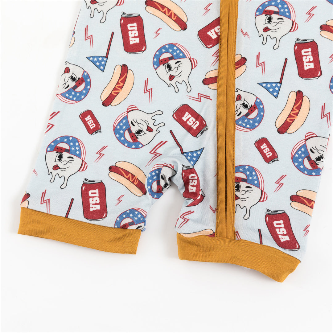 4th Of July USA Food Bamboo Baby Short Zippy Pajama